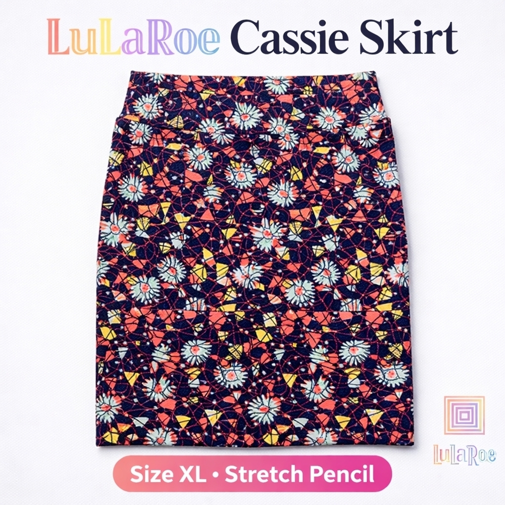 NWT LulaRoe Cassie Pencil Skirt Blue Floral Midi Size Extra Large XL